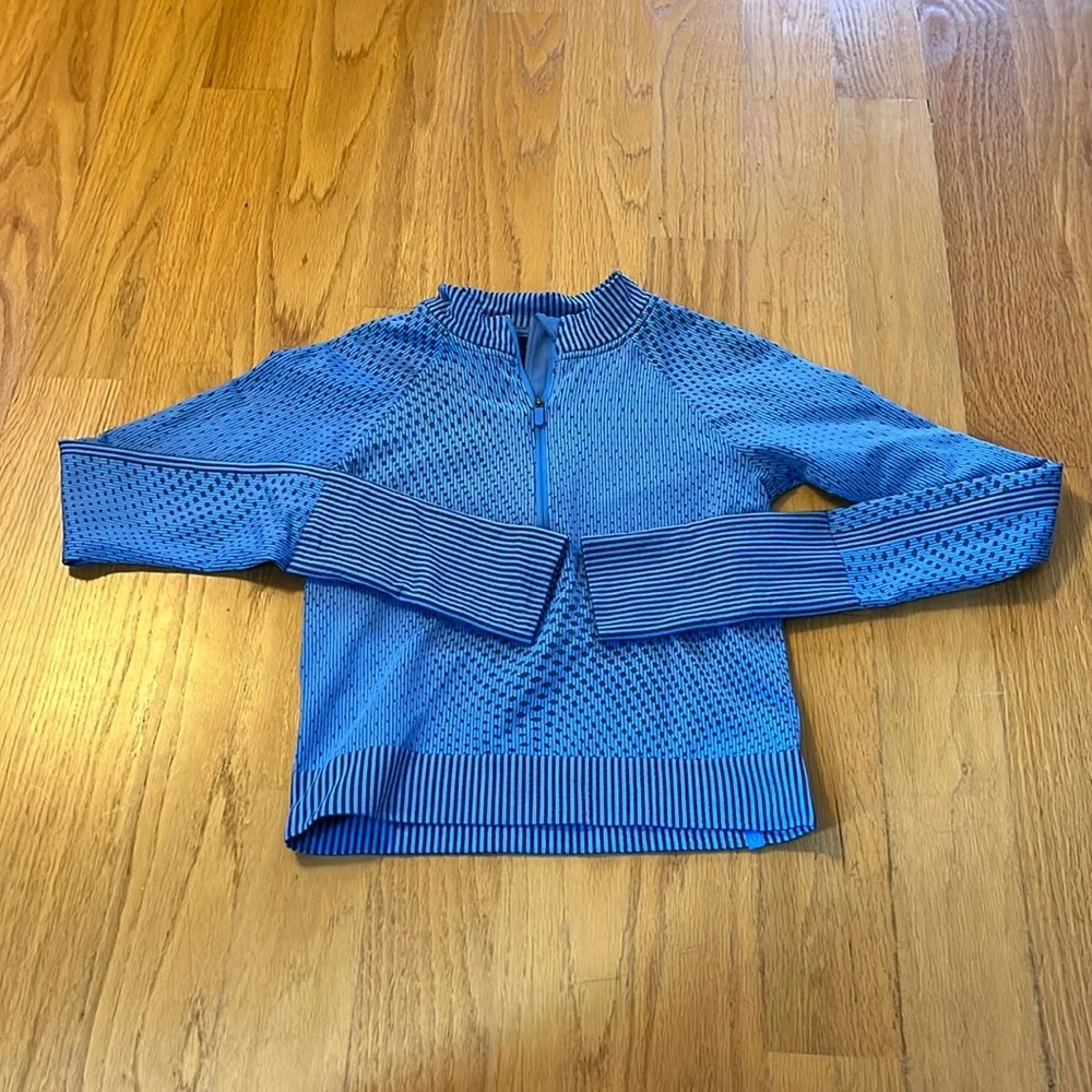 Lululemon restless pullover cropped half zip grid warp blue Nile/night sea 4/6
